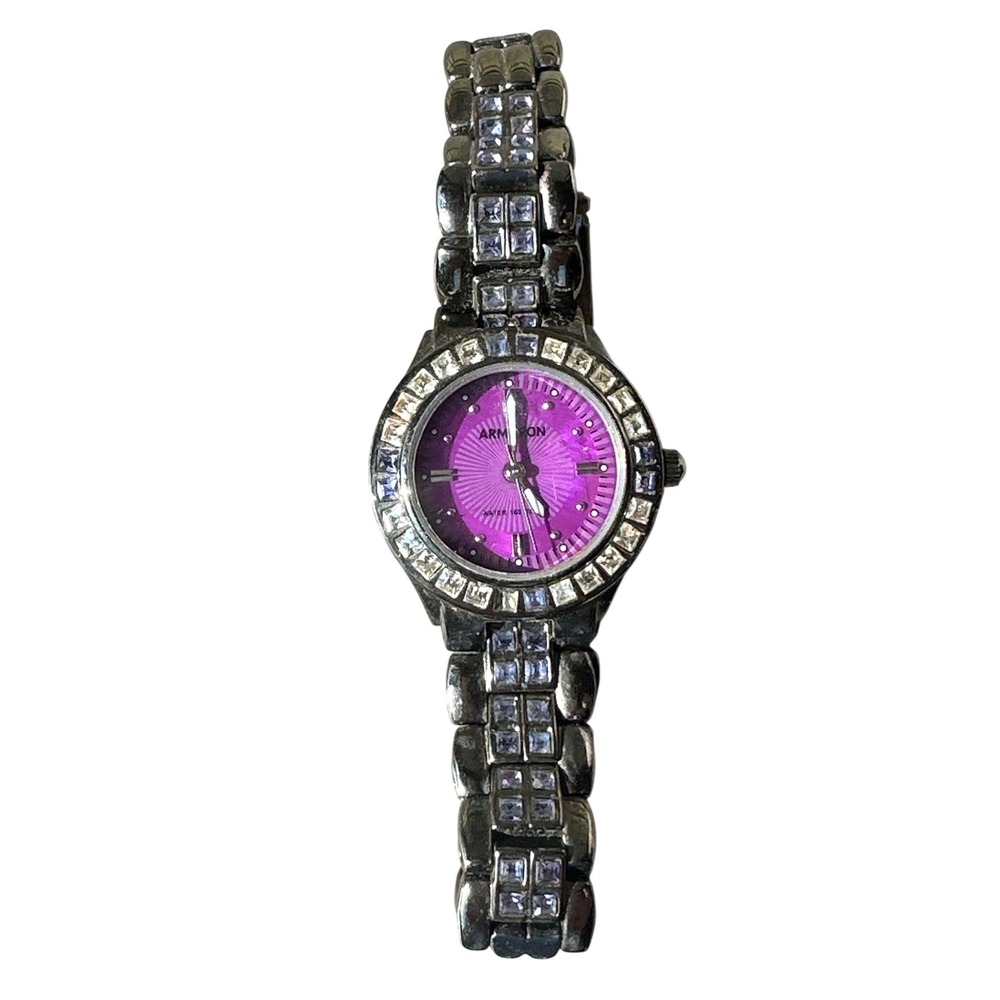 Armitron Womens Purple Dial Crystal Accented Gunmetal Watch 73/3689DGB 165FT